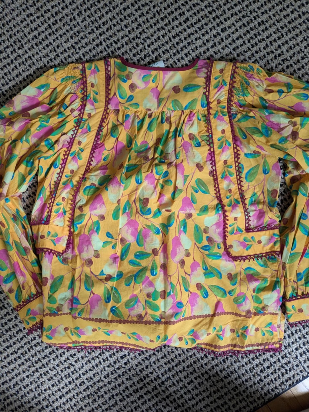 Farm Rio Colorful Floral Blouse with Trim - Picture 2 of 5